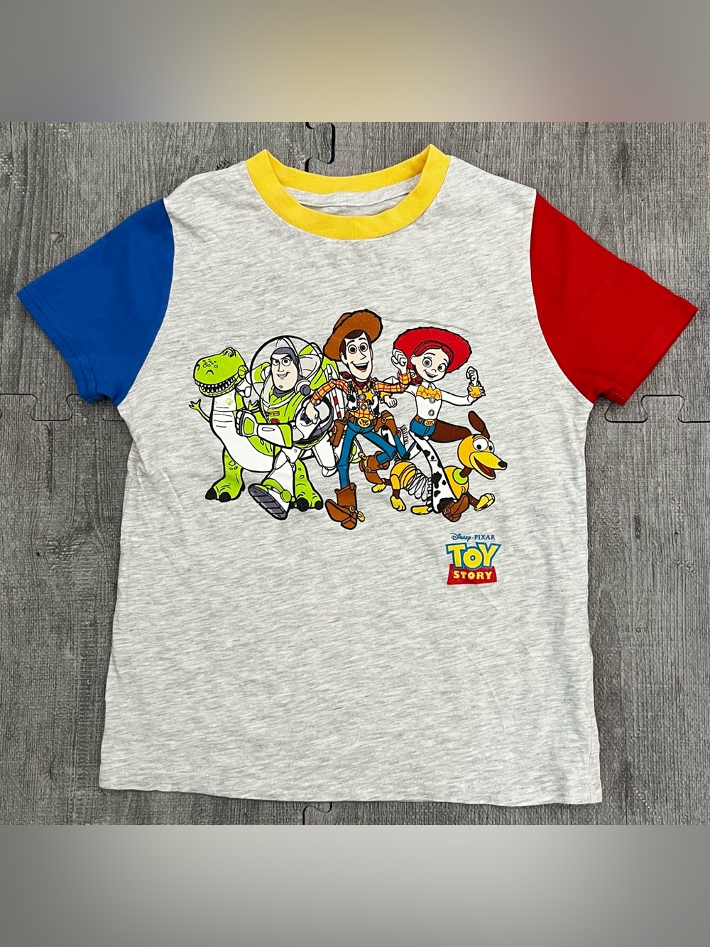 Disney Pixar Toy Story Boys 10/12 Gray Ringer Graphic Logo Crew Neck T-Shirt